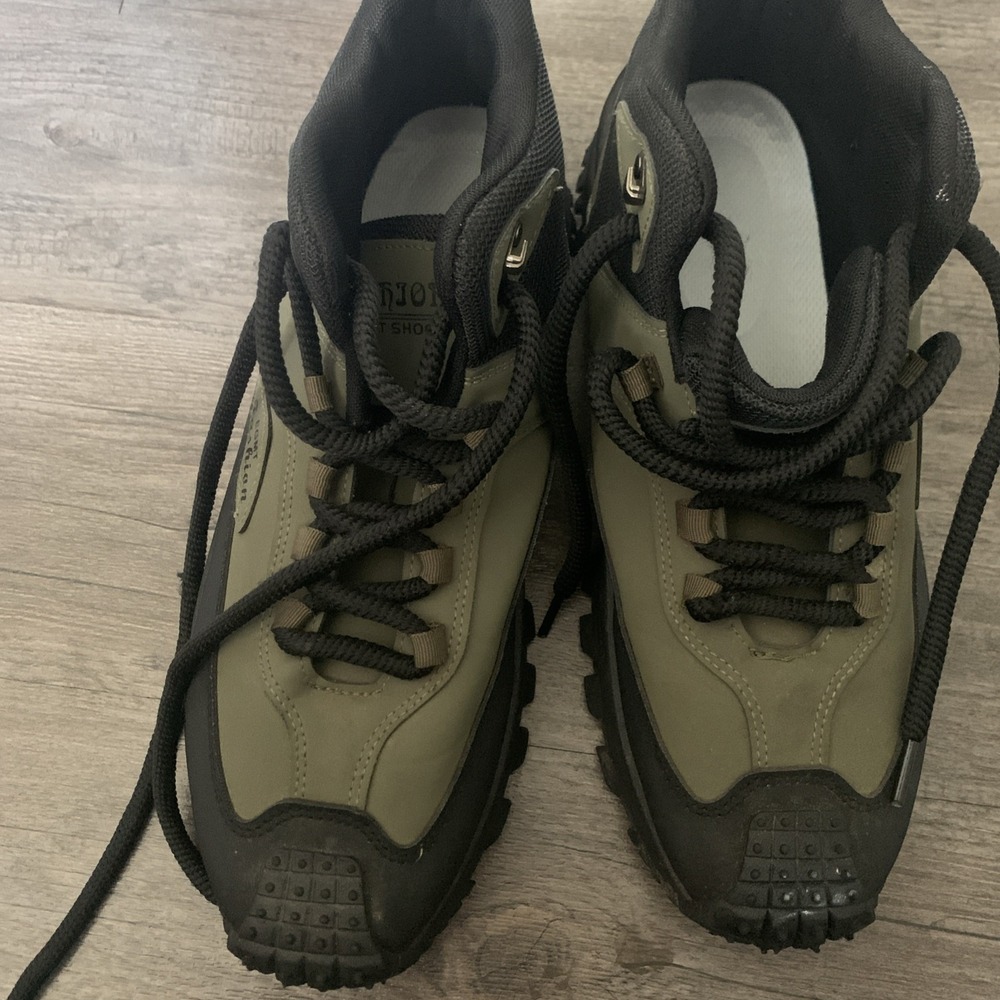 Fashion Men's Green/Black Lace-Up Hiking Trail Shoes Lug Sole Ankle Collar 11.5